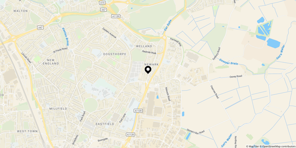 Approximate location of Royal Court, EYE ROAD, Peterborough, PE1