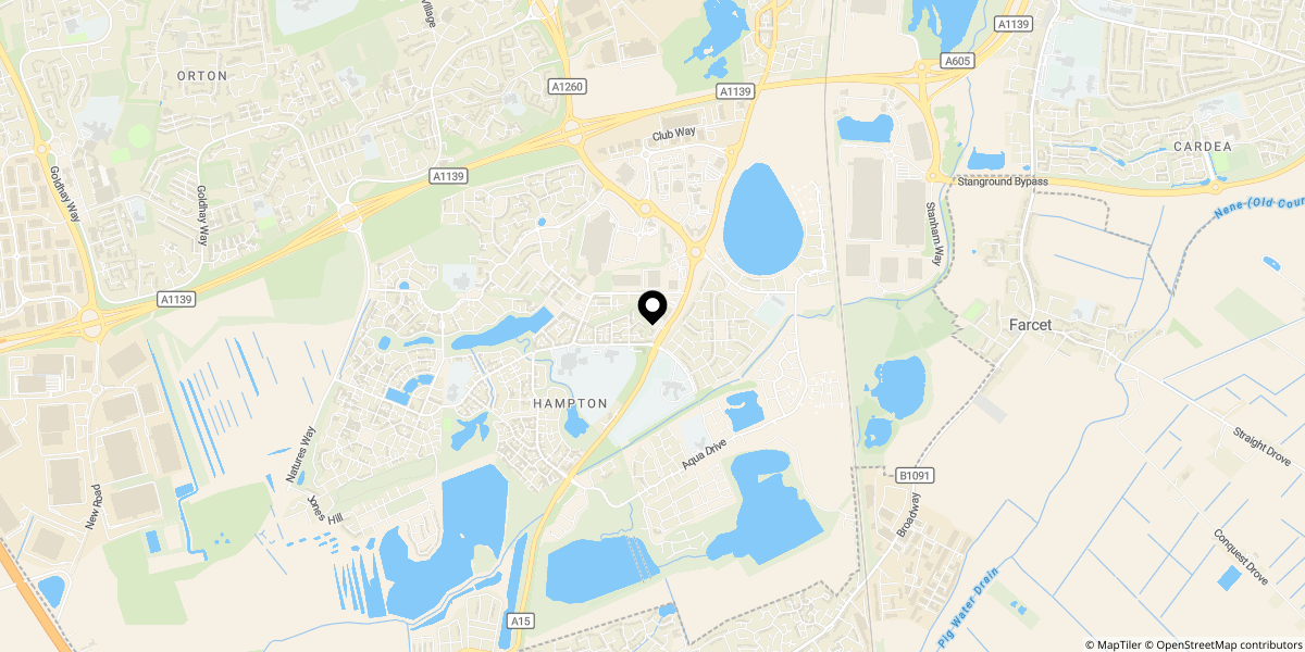 Approximate location of Clayburn Road, HAMPTON, Peterborough, PE7