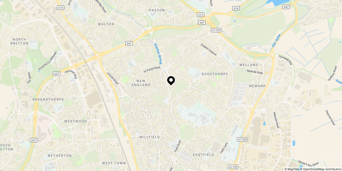 Approximate location of Grange Avenue, DOGSTHORPE, Peterborough, PE1