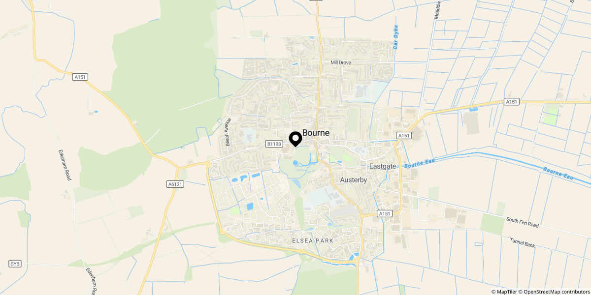 Approximate location of Wherrys Lane, Bourne, PE10 