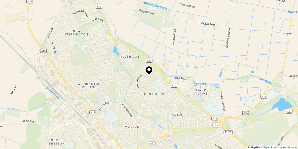 Approximate location of Hawkshead Way, GUNTHORPE,  Peterborough, PE4